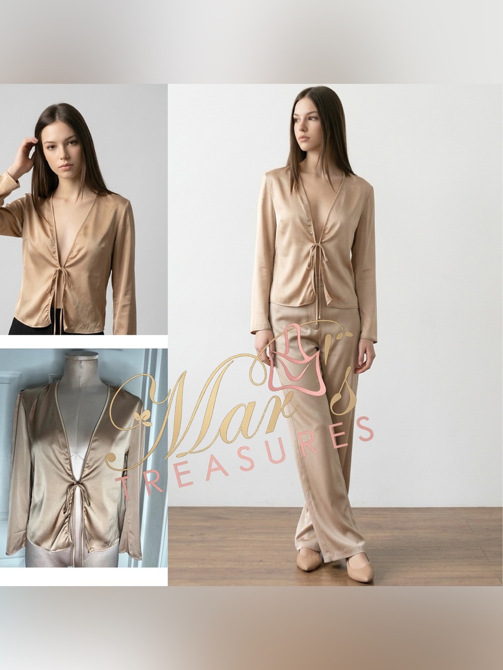 NWT Brandy Mervilor Satin Tie Front Top Sz M